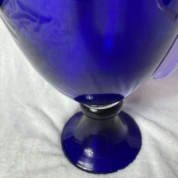 Vintage Cobalt Blue Glass Trophy Vase with Clear Handles 13" - Picture 4 of 10